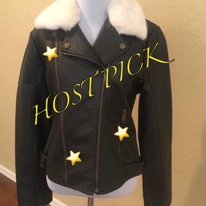 French Connection fauxfur faux leather Moto jacket
